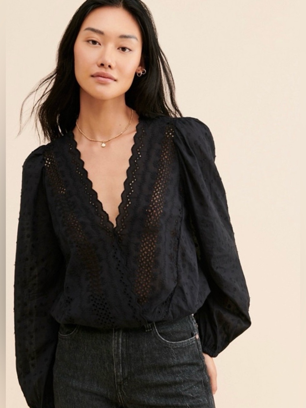 Love the Label Revolve Women’s Eyelet Crochet Lace Whimsigoth Cotton Blouse XS